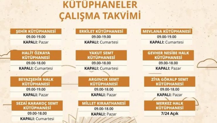 Büyükşehir kütüphanelerinde çalışma takvimi güncellemesi yapıldı